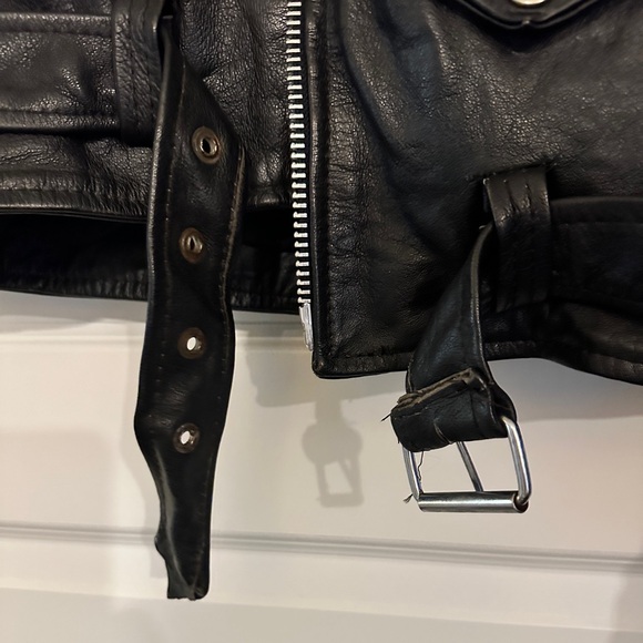 SOLD VINTAGE Protech Leather Jacket Black Motorcycle Punk Racer Biker Very heavy - Picture 7 of 11